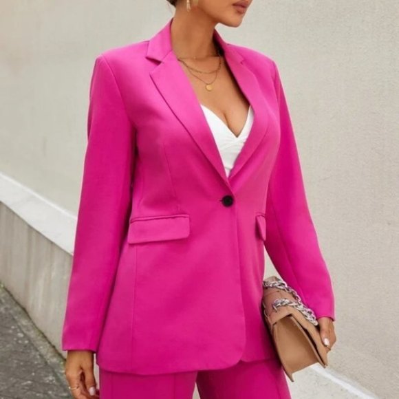Pink Classy Button Front Blazer - Picture 2 of 6